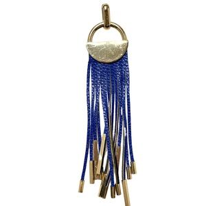 STERLING FOREVER Pendant Reversible Leather Tassel Fringe Blue Black 14KP Gold